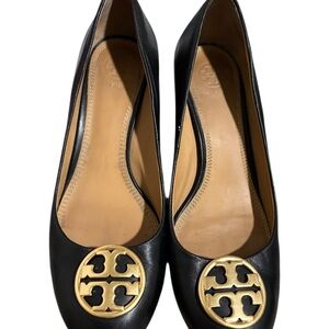 Tory Burch Black Flats with Gold Emblem